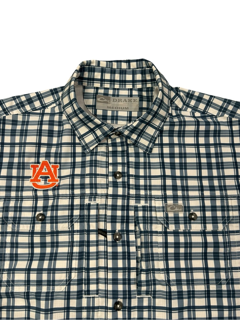 DRAKE Auburn University Short sleeve Performance Fishing Casual Shirt Emerald M